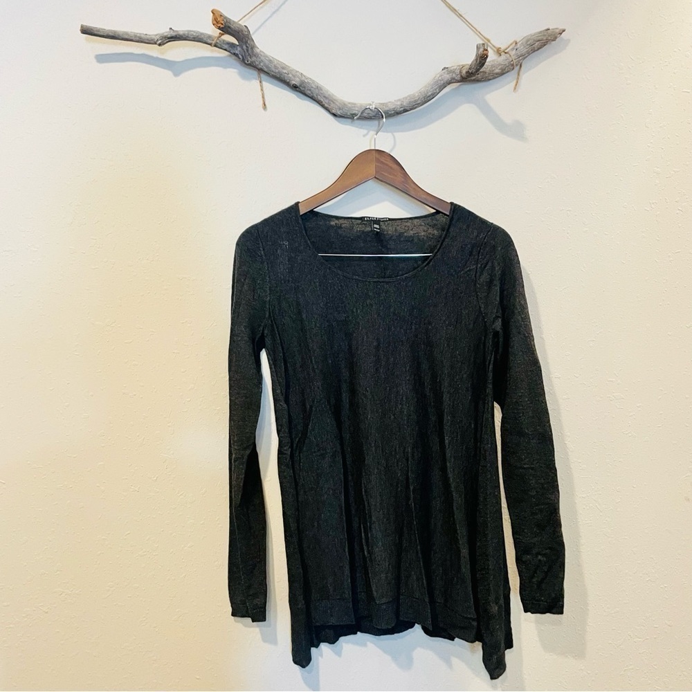 Eileen Fisher Grey Fine Tencel Alpaca Wool A-Line Sweater
